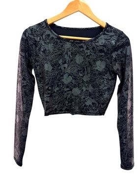 lululemon athletica Black Floral-Print Long Sleeve Cropped Top